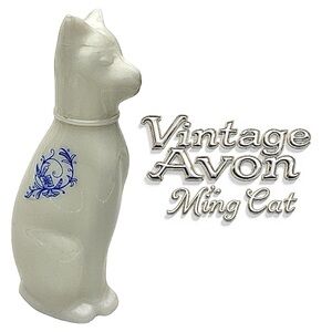 Vintage Avon Ming Cat Moonwind Cologne Bottle White Porcelain Empty